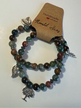 Handmade Nature themed Multicolor Beaded Charm Set of 2 Bracelet - true stone